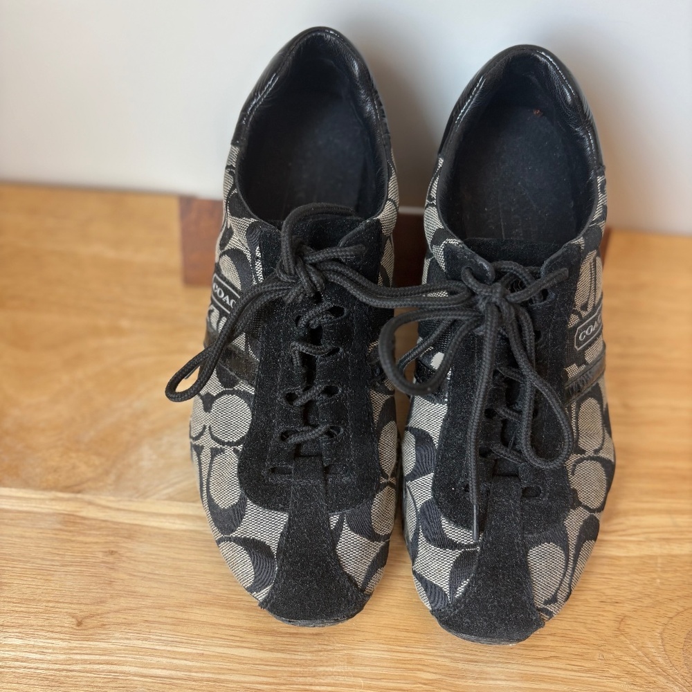 Coach Womens Katelyn Signature C Monogram Shoes Sneakers Lace Up Black Size 6.5